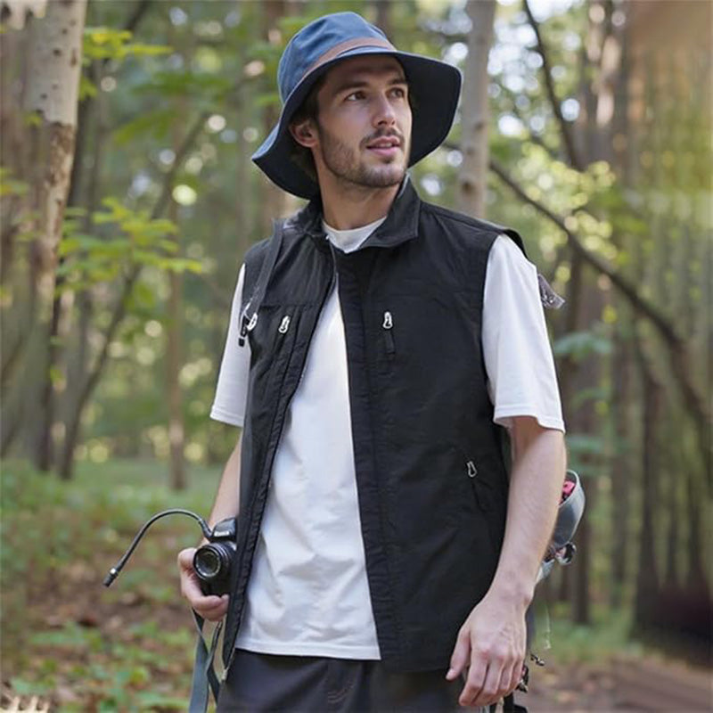 Men's Full Zip Sleeveless Quick Dry Vest, Multi Pockets Outdoor Fishing Golf Vest