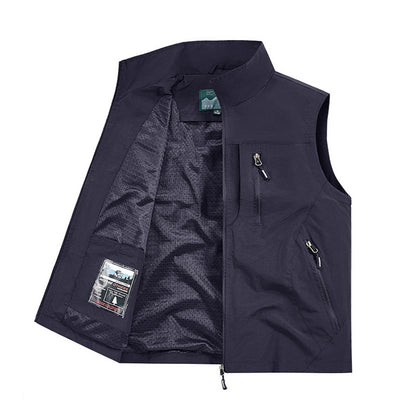 Men's Full Zip Sleeveless Quick Dry Vest, Multi Pockets Outdoor Fishing Golf Vest