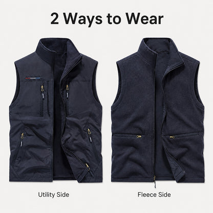 Men’s Reversible Fleece-Lined Utility Vest with 8 Pockets