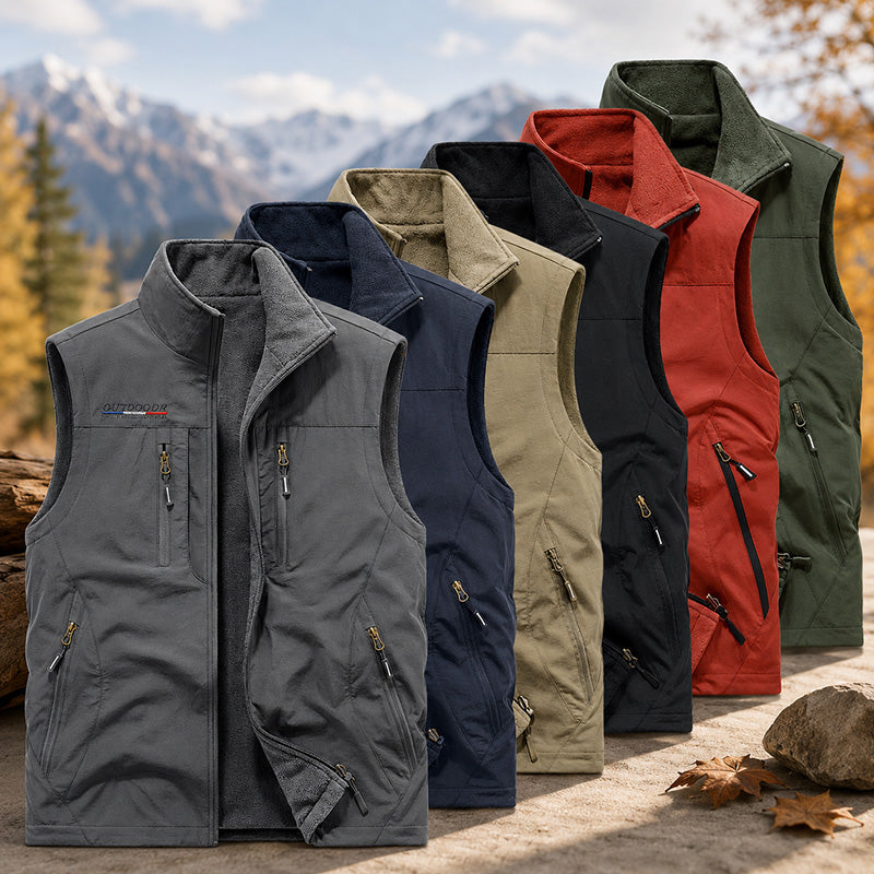Men’s Reversible Fleece-Lined Utility Vest with 8 Pockets