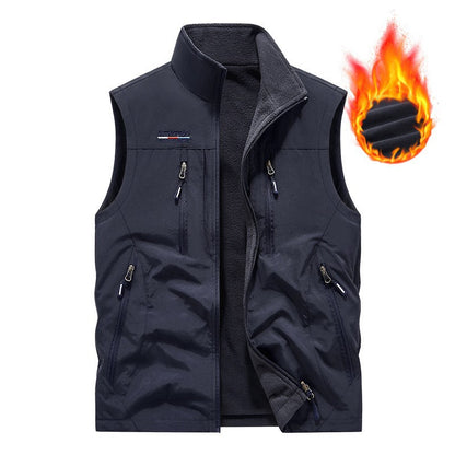 Men’s Reversible Fleece-Lined Utility Vest with 8 Pockets