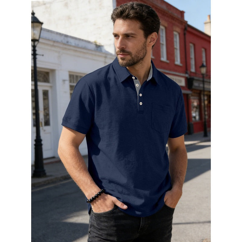Men's Summer Spring Pocket Polo Shirt, Solid Color Short Sleeve Relaxed Fit Casual Business Top