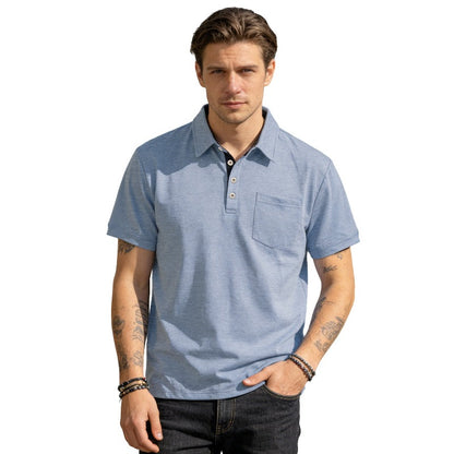 Men's Summer Spring Pocket Polo Shirt, Solid Color Short Sleeve Relaxed Fit Casual Business Top