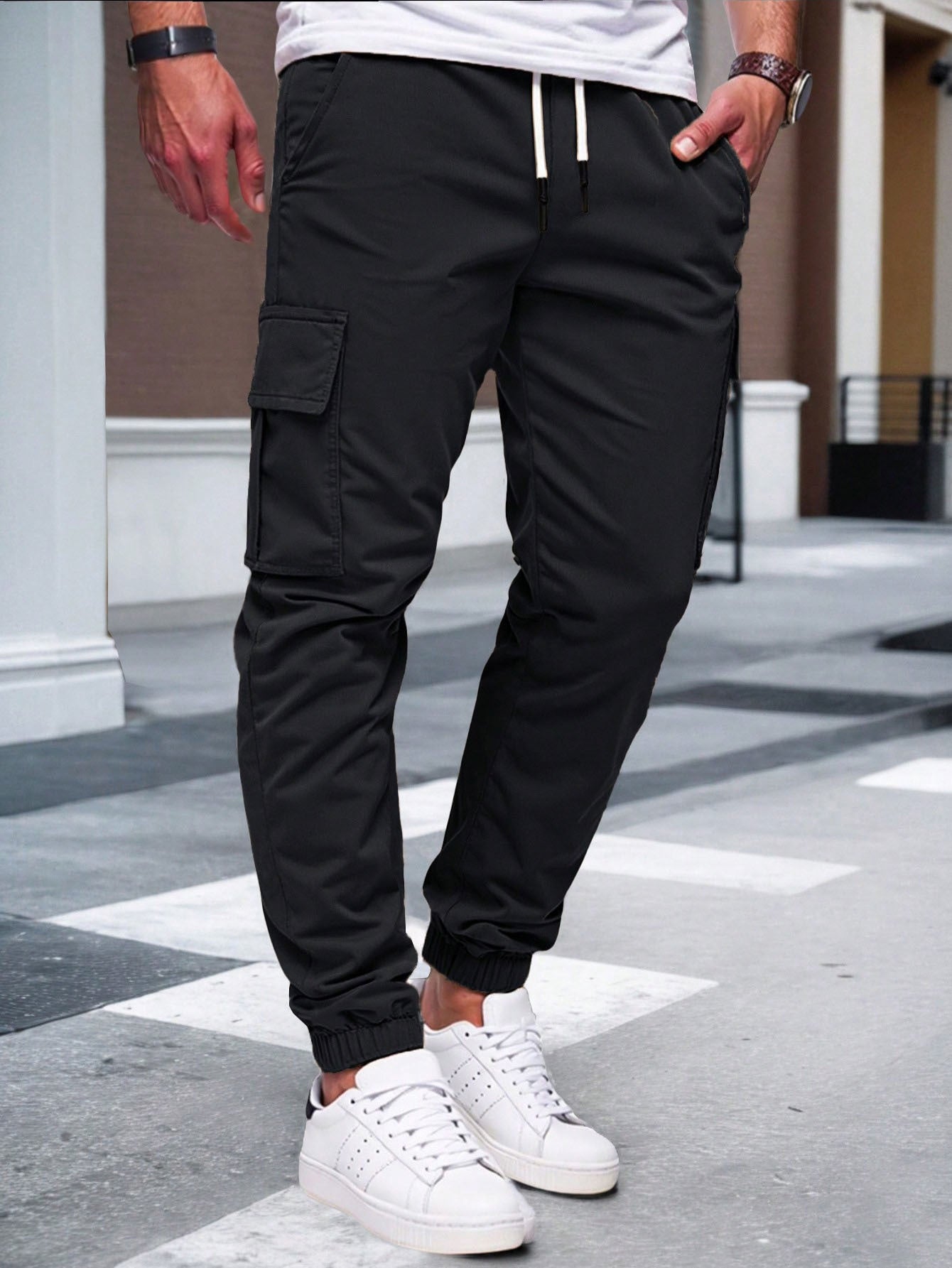 Men's Slim Fit Cargo Jogger Pants - Multi-Pocket Casual Trousers with Elastic Drawstring Waist