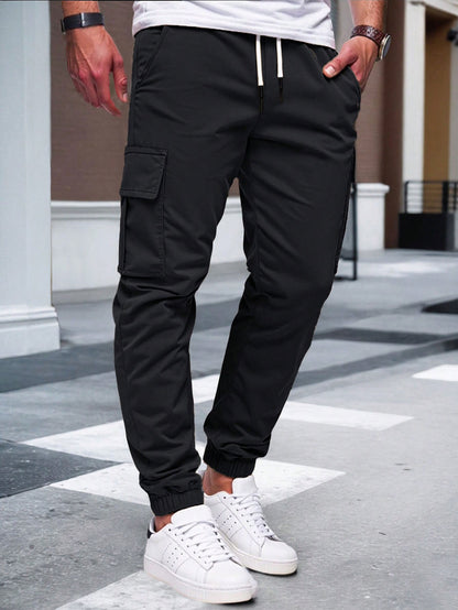 Men's Slim Fit Cargo Jogger Pants - Multi-Pocket Casual Trousers with Elastic Drawstring Waist