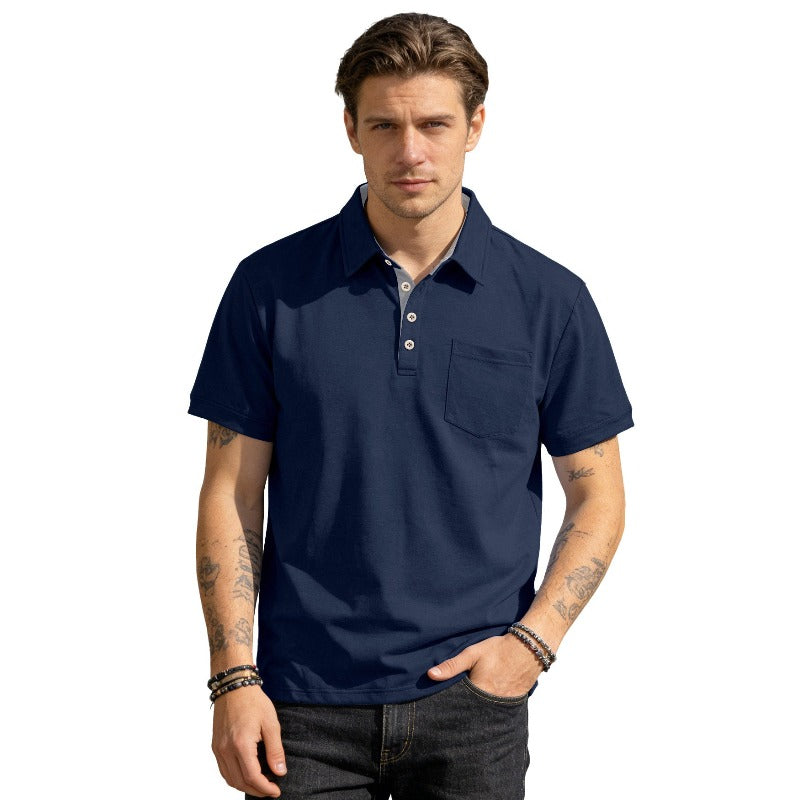 Men's Summer Spring Pocket Polo Shirt, Solid Color Short Sleeve Relaxed Fit Casual Business Top