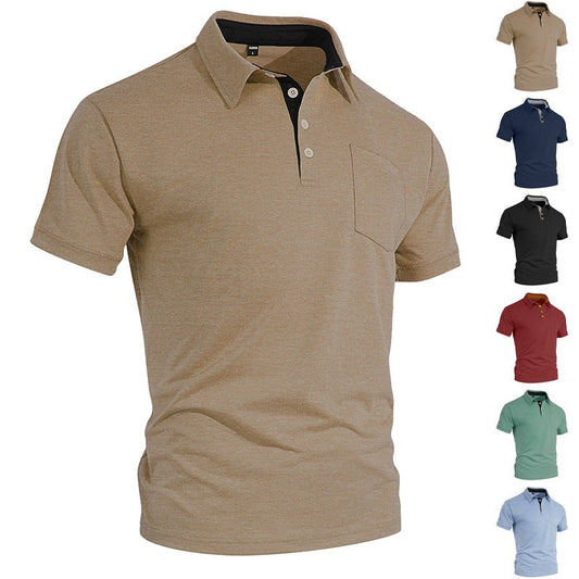 Men's Summer Spring Pocket Polo Shirt, Solid Color Short Sleeve Relaxed Fit Casual Business Top
