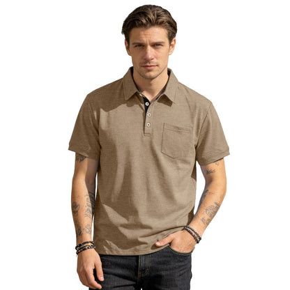 Men's Summer Spring Pocket Polo Shirt, Solid Color Short Sleeve Relaxed Fit Casual Business Top
