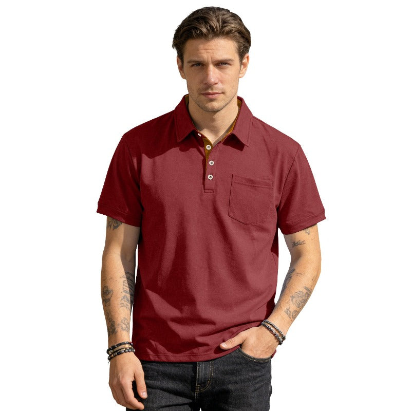 Men's Summer Spring Pocket Polo Shirt, Solid Color Short Sleeve Relaxed Fit Casual Business Top