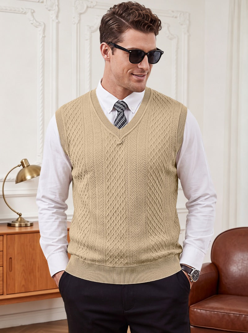 Men's Heavyweight Textured Knit V-Neck Sweater Vest