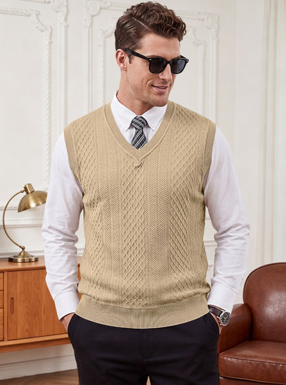 Men's Heavyweight Textured Knit V-Neck Sweater Vest