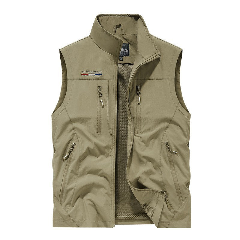 Men's Full Zip Sleeveless Quick Dry Vest, Multi Pockets Outdoor Fishing Golf Vest