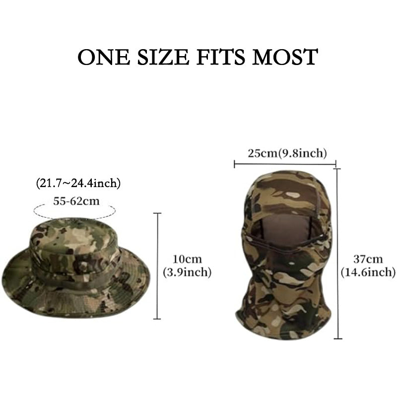 Camouflage Boonie Hat with Detachable Face Mask Set, Windproof Drawstring Sun Hat for Outdoor Hiking, Fishing & Travel