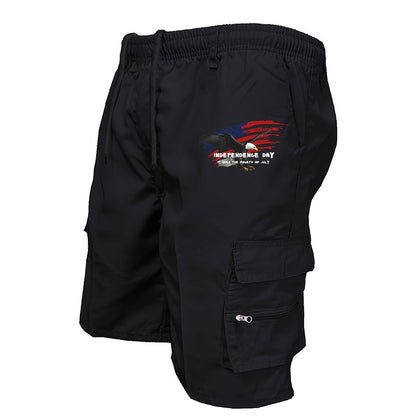 Men’s Independence Day Print Utility Cargo Shorts - Breathable Elastic Drawstring Shorts for Daily & Sports